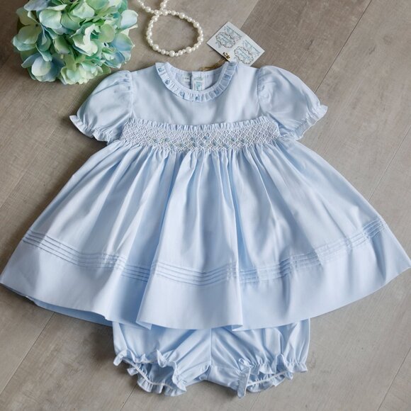 Smocked Dress Blue size 6 Months Embroidery Feltman Brothers NWT SPRING - Picture 5 of 5